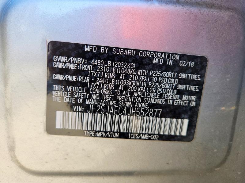 Продаж на аукціоні авто 2018 Subaru Forester, vin: JF2SJAEC4JH552877, номер лоту: 56807696