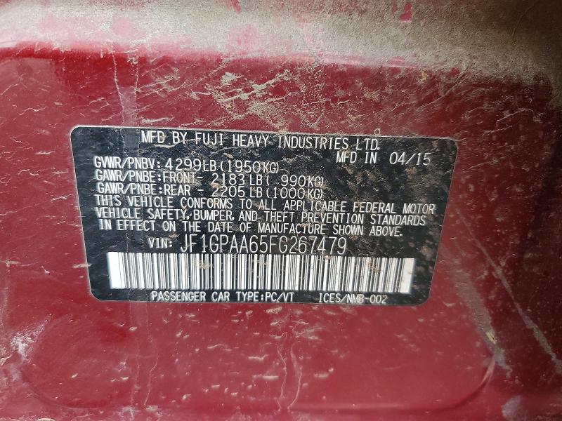 2015 Subaru Impreza მანქანა იყიდება აუქციონზე, vin: JF1GPAA65FG267479, აუქციონის ნომერი: 57493136