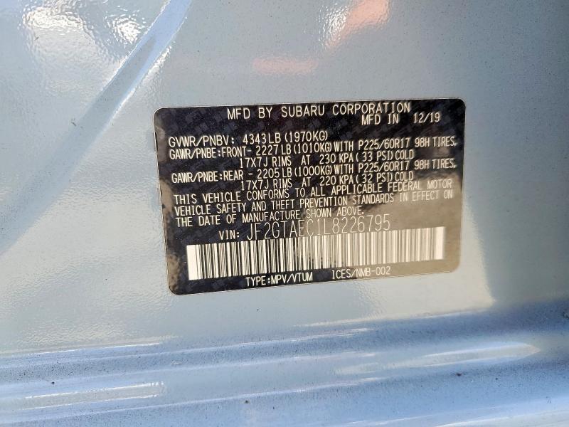 59311646 :رقم المزاد ، JF2GTAEC1L8226795 vin ، 2020 Subaru Crosstrek مزاد بيع