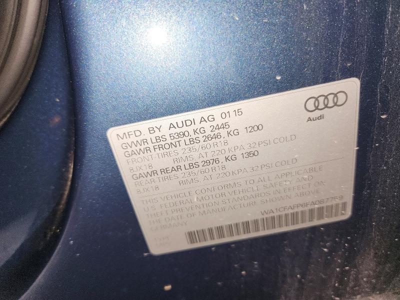 57999436 :رقم المزاد ، WA1CFAFP6FA087759 vin ، 2015 Audi Q5 مزاد بيع