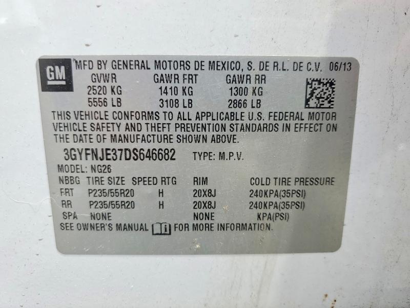 57187936 :رقم المزاد ، 3GYFNJE37DS646682 vin ، 2013 Cadillac Srx مزاد بيع