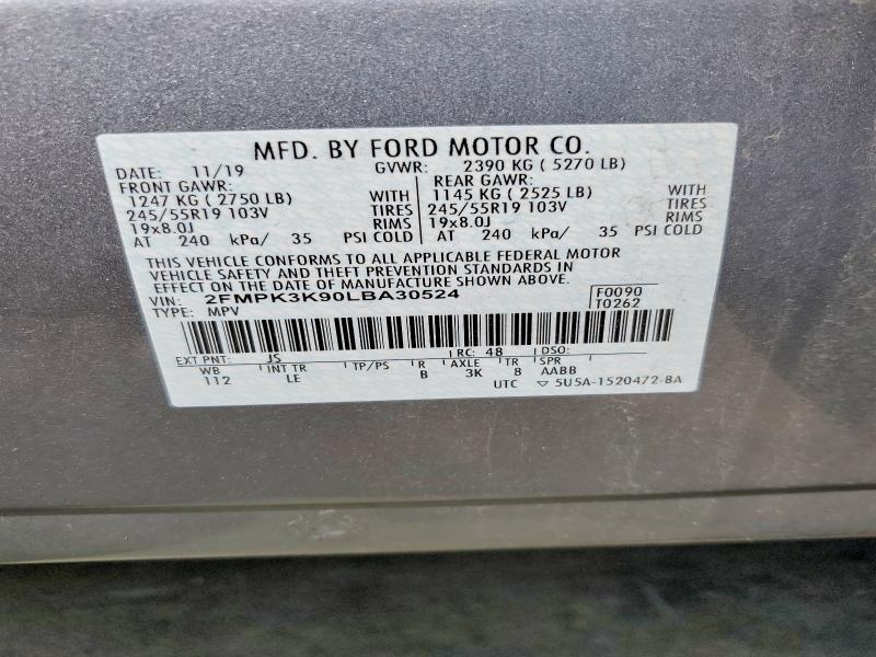 2020 Ford Edge მანქანა იყიდება აუქციონზე, vin: 2FMPK3K90LBA30524, აუქციონის ნომერი: 56839136