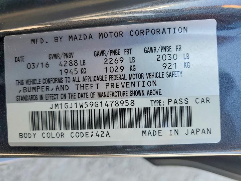 57578386 :رقم المزاد ، JM1GJ1W59G1478958 vin ، 2016 Mazda 6 مزاد بيع