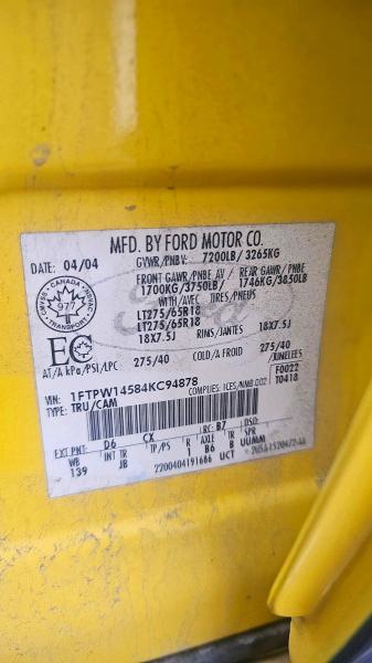 59723096 :رقم المزاد ، 1FTPW14584KC94878 vin ، 2004 Ford F150 مزاد بيع