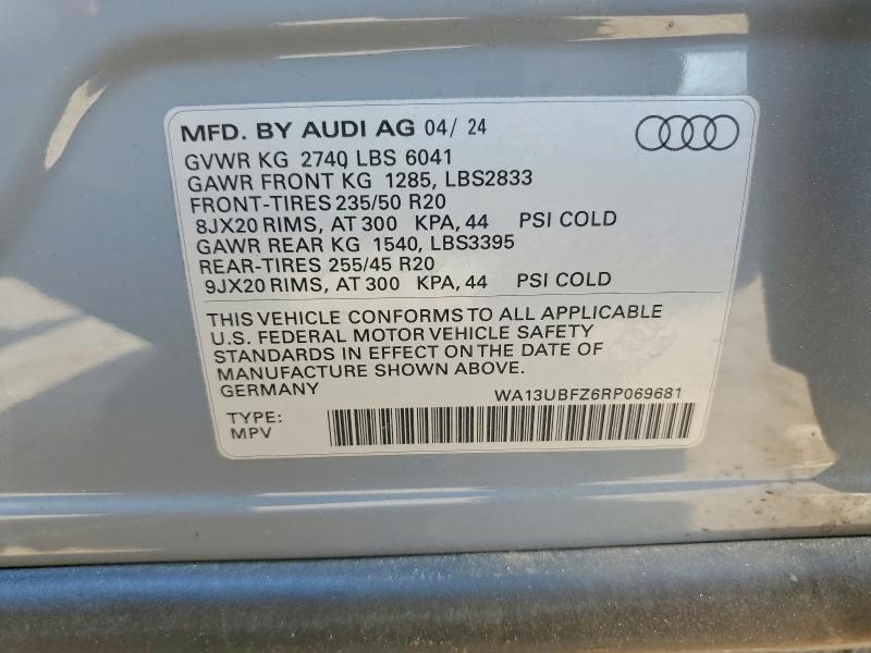 58883126 :رقم المزاد ، WA13UBFZ6RP069681 vin ، 2024 Audi Q4 E-tron مزاد بيع