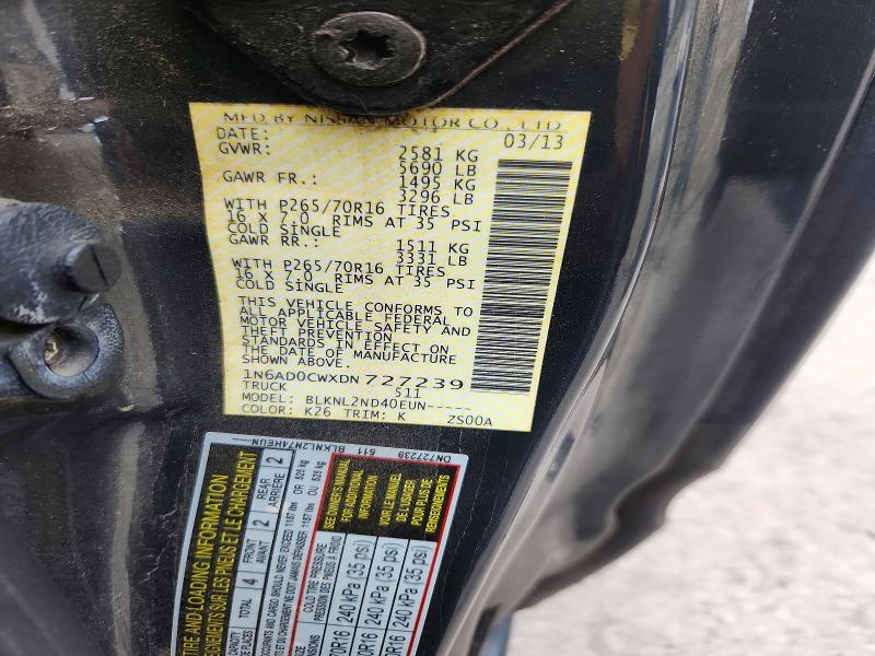 2013 Nissan Frontier მანქანა იყიდება აუქციონზე, vin: 1N6AD0CWXDN727239, აუქციონის ნომერი: 58035406