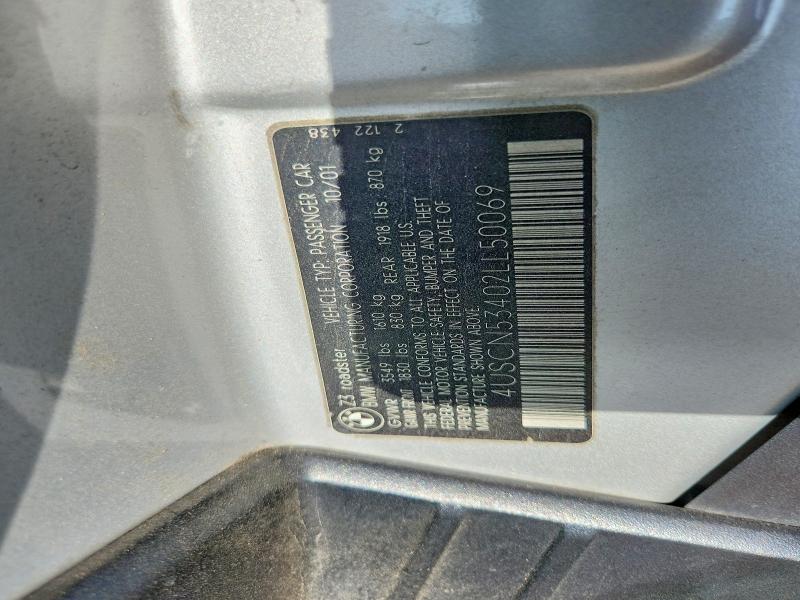 59168266 :رقم المزاد ، 4USCN53402LL50069 vin ، 2002 Bmw Z3 مزاد بيع