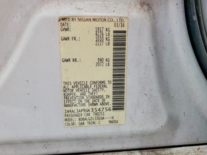 Aukcja sprzedaży 2016 Nissan Altima, vin: 1N4AL3AP9GN354756, numer aukcji: 57873286