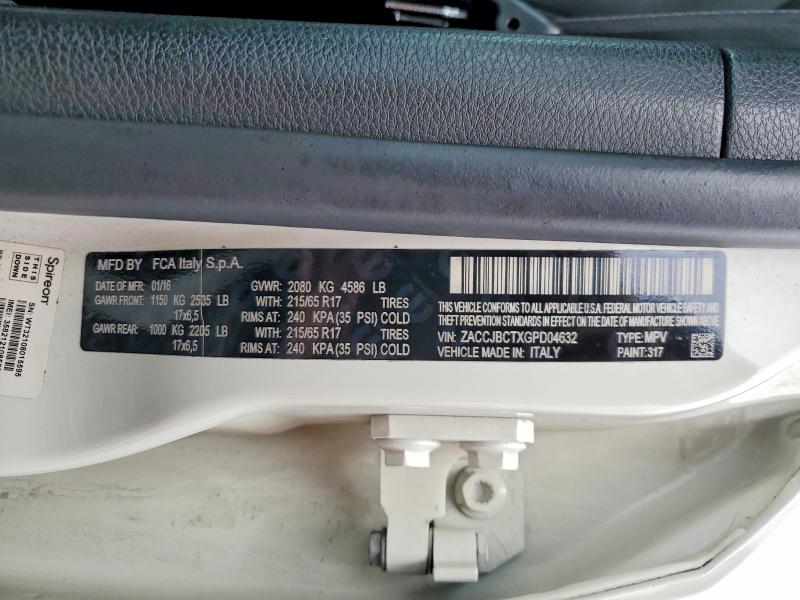58473816 :رقم المزاد ، ZACCJBCTXGPD04632 vin ، 2016 Jeep Renegade مزاد بيع