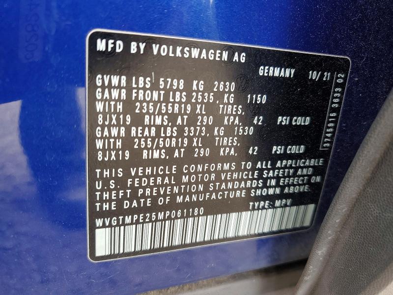 56148956 :رقم المزاد ، WVGTMPE25MP061180 vin ، 2021 Volkswagen Id.4 مزاد بيع