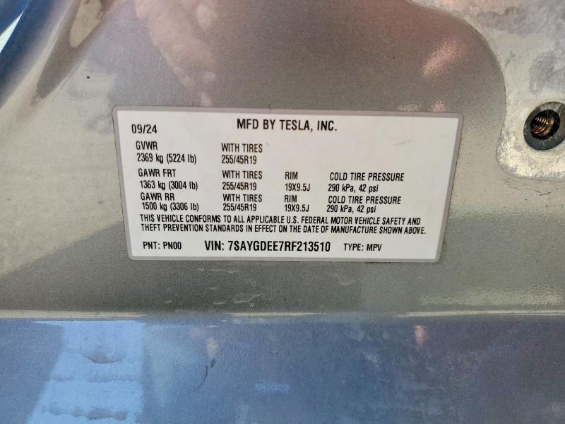 2024 Tesla Model Y მანქანა იყიდება აუქციონზე, vin: 7SAYGDEE7RF213510, აუქციონის ნომერი: 58571446