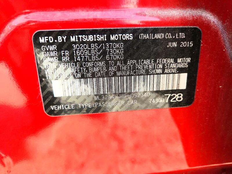 Продаж на аукціоні авто 2015 Mitsubishi Mirage, vin: ML32A4HJ8FH052340, номер лоту: 54960356