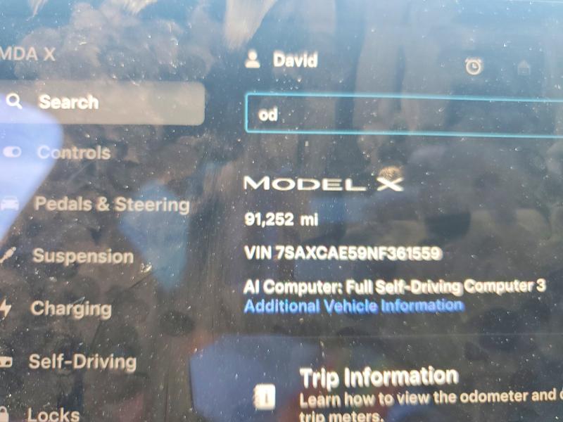 2022 Tesla Model X მანქანა იყიდება აუქციონზე, vin: 7SAXCAE59NF361559, აუქციონის ნომერი: 57378166