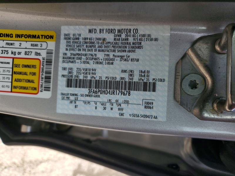 Продажа на аукционе авто 2018 Ford Fusion, vin: 3FA6P0HD4JR179678, номер лота: 58427066