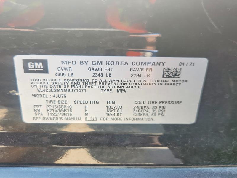 58211706 :رقم المزاد ، KL4CJESM1MB371471 vin ، 2021 Buick Encore مزاد بيع