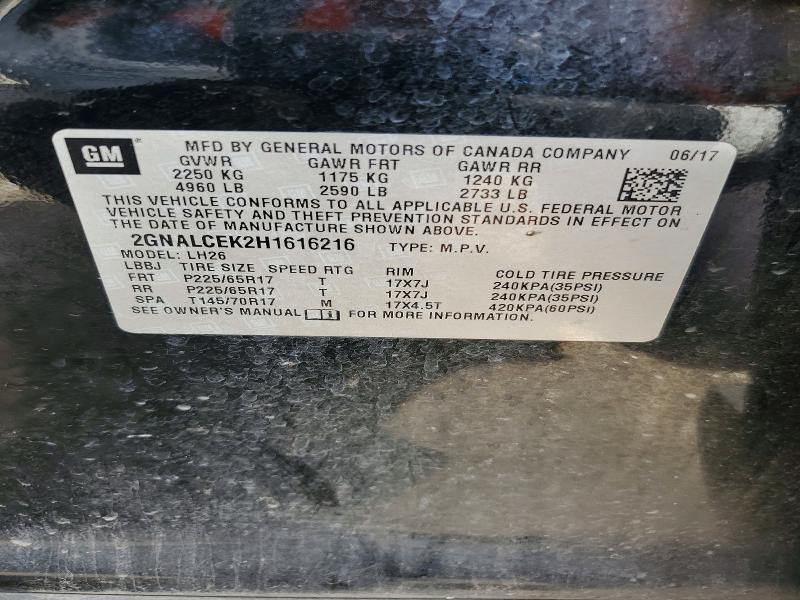 85962295 :رقم المزاد ، 2GNALCEK2H1616216 vin ، 2017 Chevrolet Equinox مزاد بيع