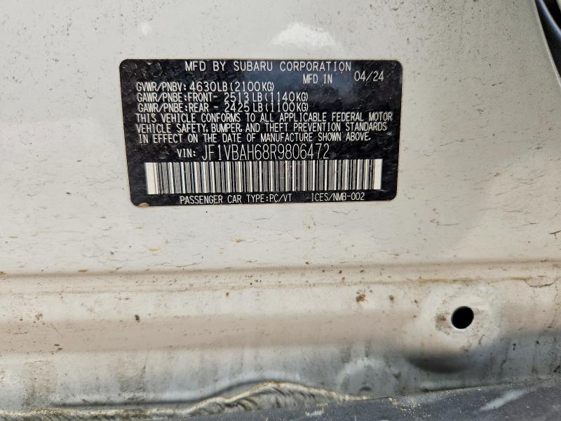 2024 Subaru Wrx მანქანა იყიდება აუქციონზე, vin: JF1VBAH68R9806472, აუქციონის ნომერი: 55333606