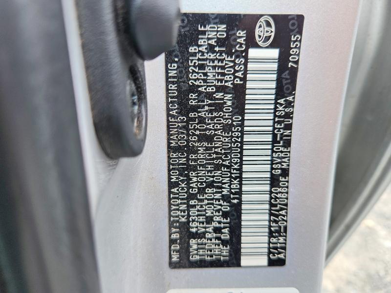 2013 Toyota Camry მანქანა იყიდება აუქციონზე, vin: 4T1BK1FK9DU529510, აუქციონის ნომერი: 57372356