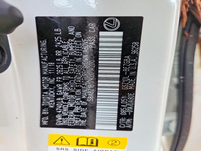 2019 Lexus Es მანქანა იყიდება აუქციონზე, vin: 58ABZ1B17KU014200, აუქციონის ნომერი: 57904286