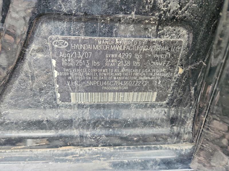 2008 Hyundai Sonata მანქანა იყიდება აუქციონზე, vin: 5NPEU46C78H360772, აუქციონის ნომერი: 58065396