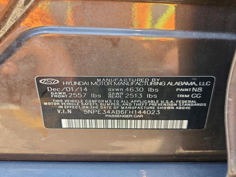 2015 Hyundai Sonata მანქანა იყიდება აუქციონზე, vin: 5NPE34AB6FH144023, აუქციონის ნომერი: 58653136