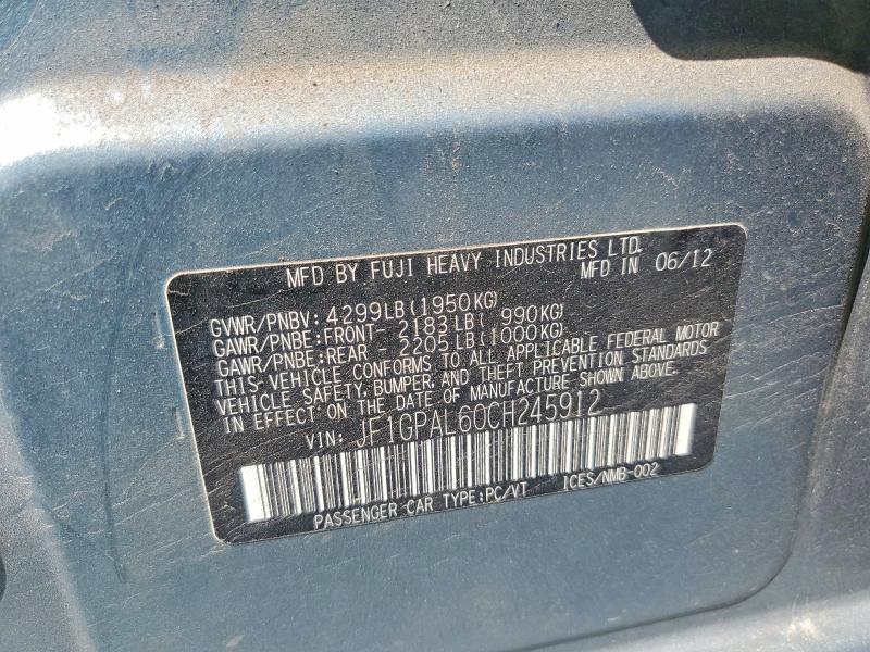 59016456 :رقم المزاد ، JF1GPAL60CH245912 vin ، 2012 Subaru Impreza مزاد بيع