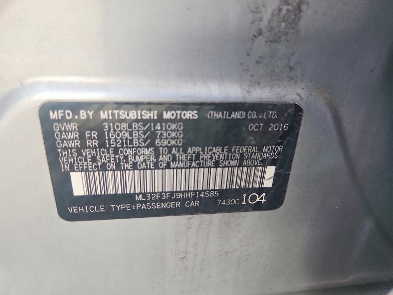 2017 Mitsubishi Mirage მანქანა იყიდება აუქციონზე, vin: ML32F3FJ9HHF14585, აუქციონის ნომერი: 59104916