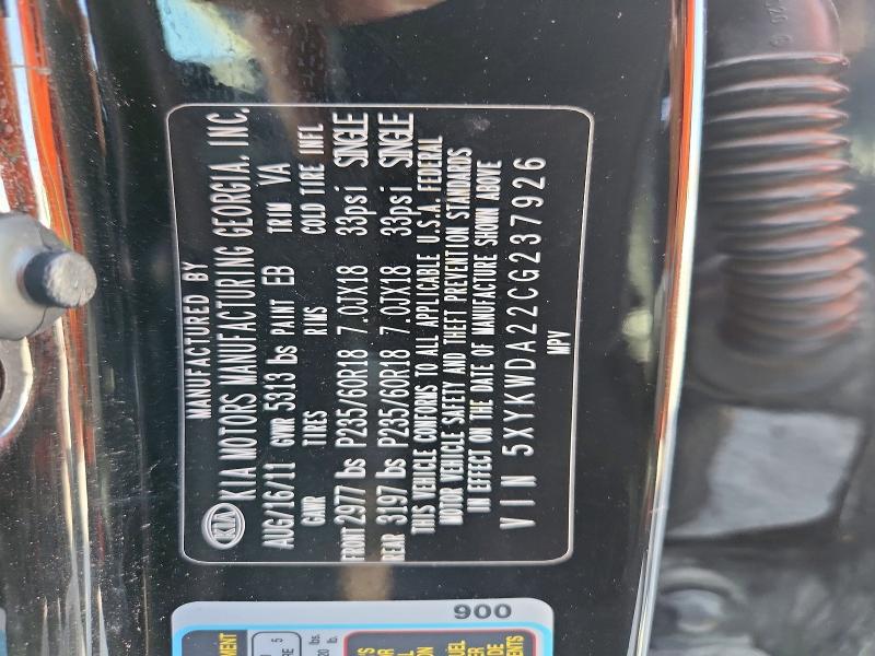 Продажа на аукционе авто 2012 Kia Sorento, vin: 5XYKWDA22CG237926, номер лота: 56960756