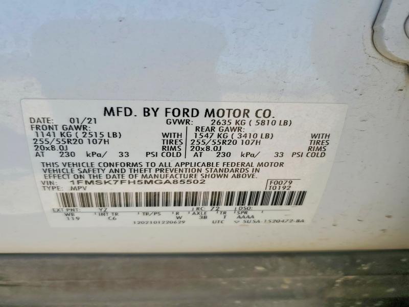 Продаж на аукціоні авто 2021 Ford Explorer, vin: 1FMSK7FH5MGA85502, номер лоту: 56521056