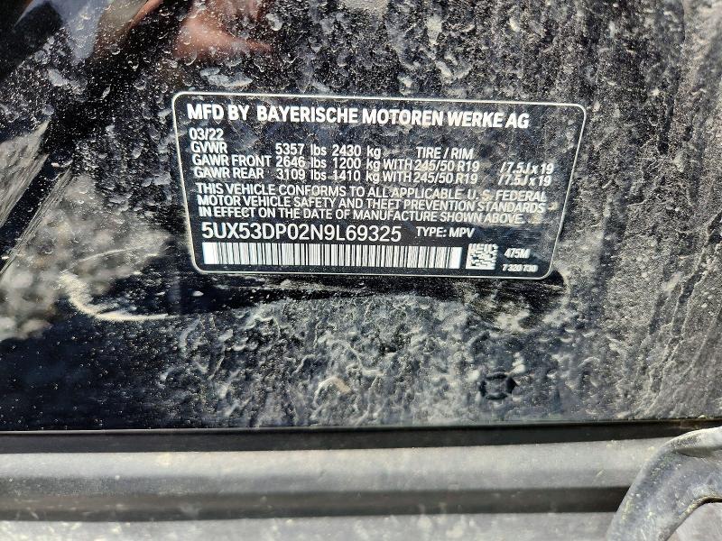 Продаж на аукціоні авто 2022 Bmw X3, vin: 5UX53DP02N9L69325, номер лоту: 54968076