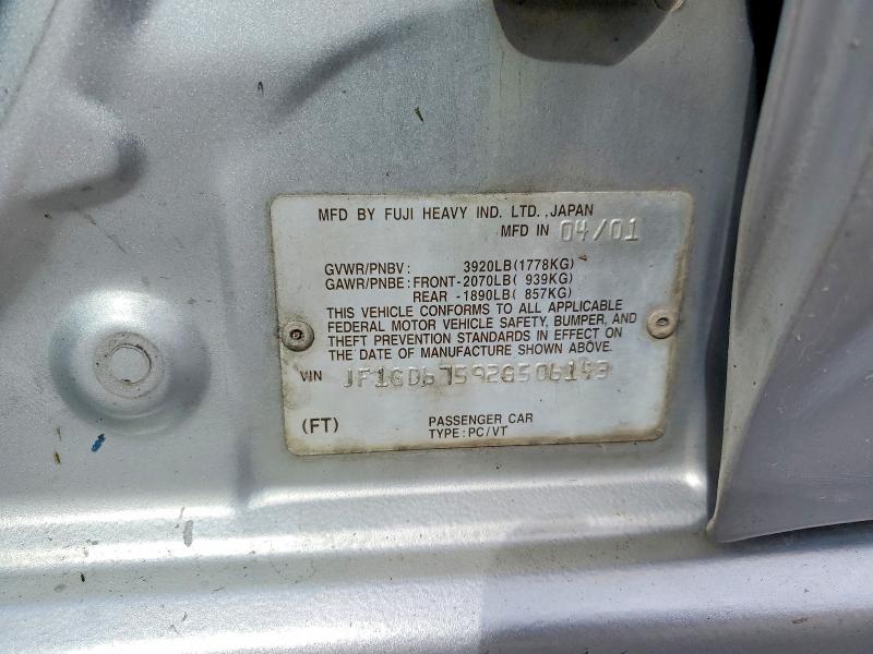 2002 Subaru Impreza მანქანა იყიდება აუქციონზე, vin: JF1GD67592G506143, აუქციონის ნომერი: 55417996