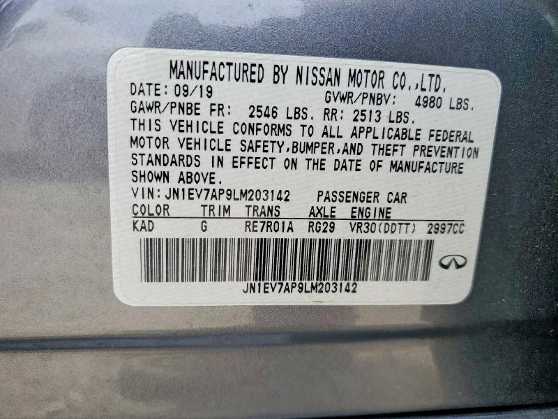 2020 Infiniti Q50 მანქანა იყიდება აუქციონზე, vin: JN1EV7AP9LM203142, აუქციონის ნომერი: 58236736
