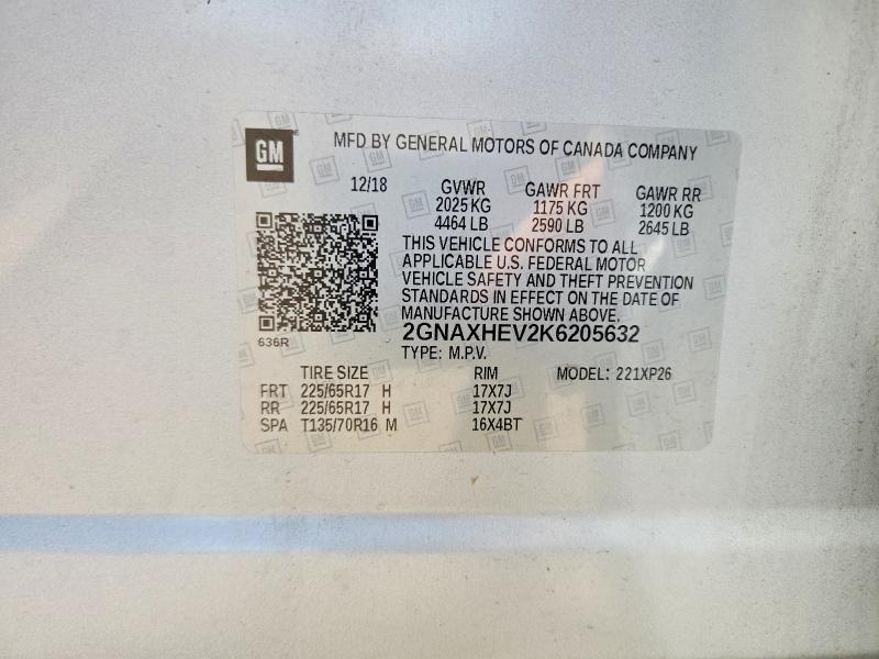 Aukcja sprzedaży 2019 Chevrolet Equinox, vin: 2GNAXHEV2K6205632, numer aukcji: 53178096