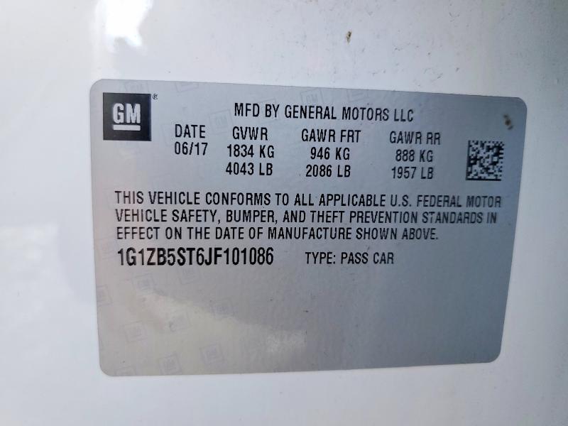 Продажа на аукционе авто 2018 Chevrolet Malibu, vin: 1G1ZB5ST6JF101086, номер лота: 56630016