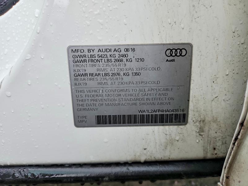 Продажа на аукционе авто 2017 Audi Q5, vin: WA1L2AFP4HA043516, номер лота: 58582556