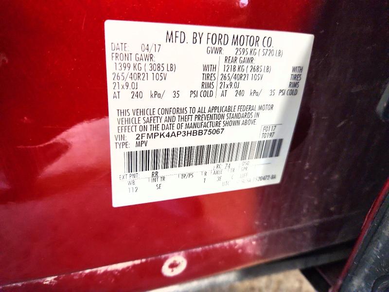 Aukcja sprzedaży 2017 Ford Edge, vin: 2FMPK4AP3HBB75067, numer aukcji: 58298176
