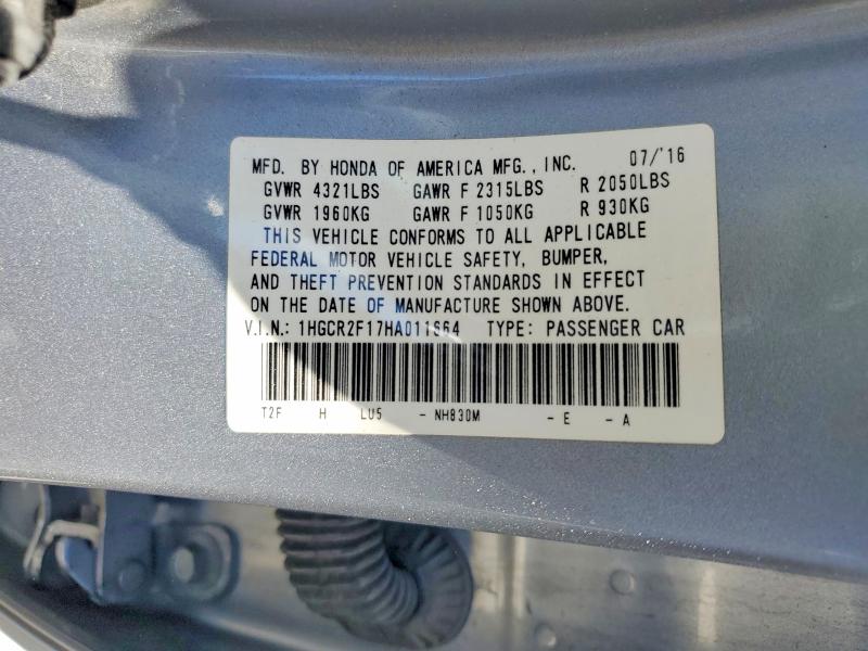 Aukcja sprzedaży 2017 Honda Accord, vin: 1HGCR2F17HA011664, numer aukcji: 56154546