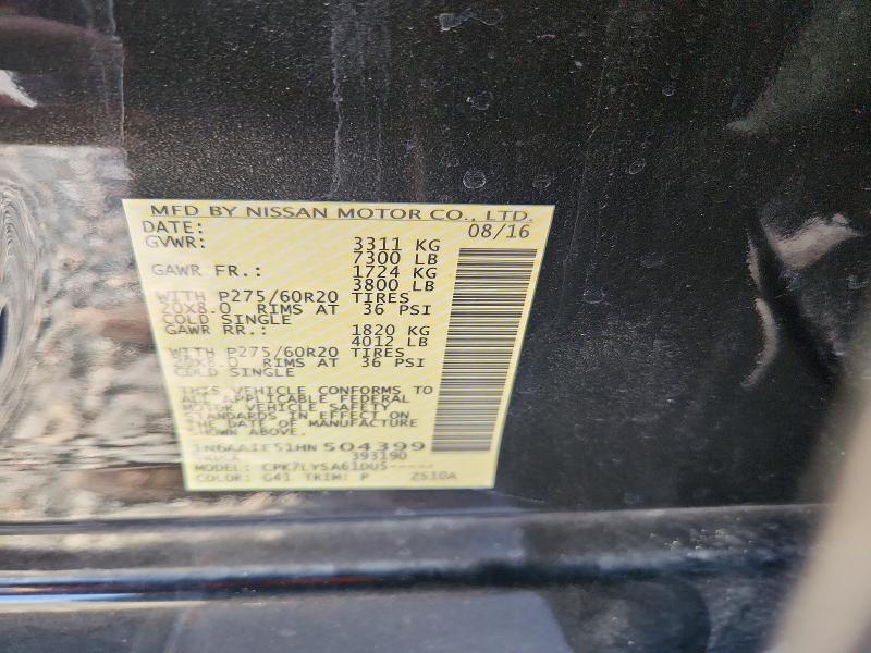 Aukcja sprzedaży 2017 Nissan Titan, vin: 1N6AA1E51HN504399, numer aukcji: 57356206