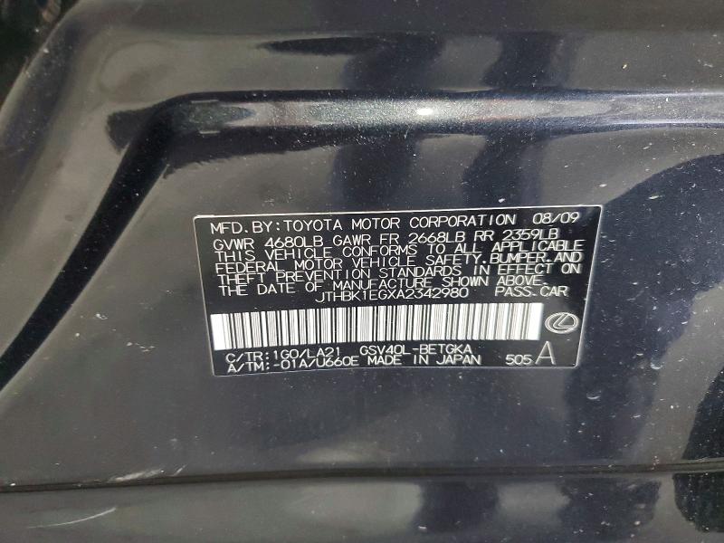 55503606 :رقم المزاد ، JTHBK1EGXA2342980 vin ، 2010 Lexus Es مزاد بيع