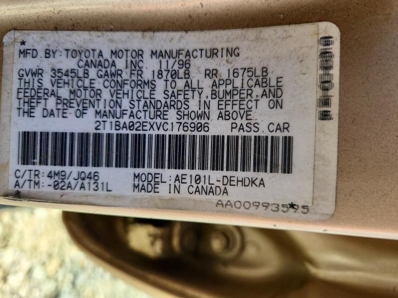 Продаж на аукціоні авто 1997 Toyota Corolla, vin: 2T1BA02EXVC176906, номер лоту: 57125626