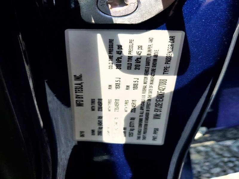 Продаж на аукціоні авто 2019 Tesla Model 3, vin: 5YJ3E1EA0KF427088, номер лоту: 59069196