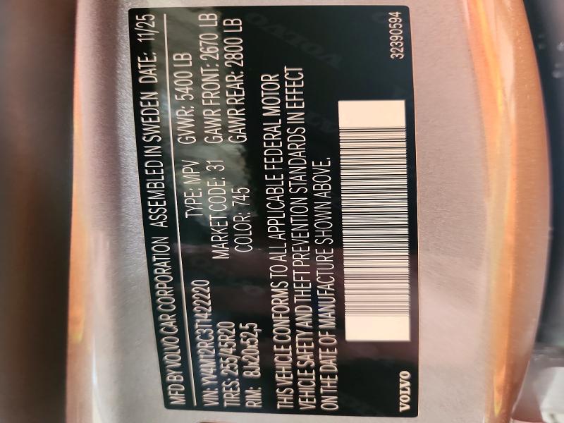 58146966 :رقم المزاد ، YV4M12RC3T1422220 vin ، 2026 Volvo Xc60 مزاد بيع