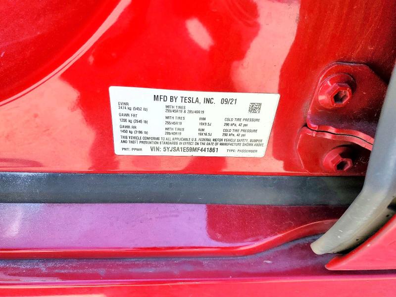 Продажа на аукционе авто 2021 Tesla Model S, vin: 5YJSA1E59MF441861, номер лота: 57868216