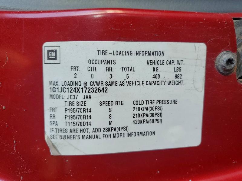55451006 :رقم المزاد ، 1G1JC124X17232642 vin ، 2001 Chevrolet Cavalier مزاد بيع