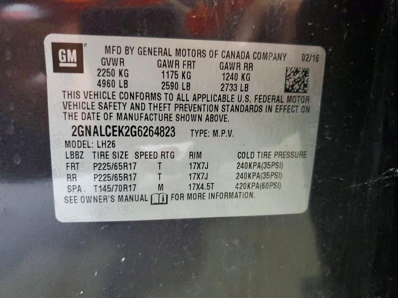 Aukcja sprzedaży 2016 Chevrolet Equinox, vin: 2GNALCEK2G6264823, numer aukcji: 56122816