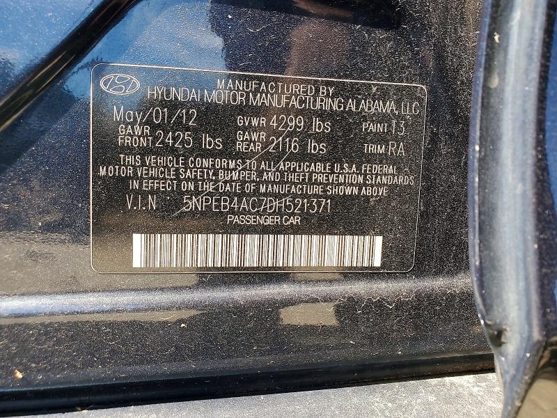 56299956 :رقم المزاد ، 5NPEB4AC7DH521371 vin ، 2013 Hyundai Sonata مزاد بيع