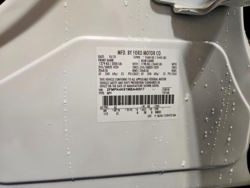 57348666 :رقم المزاد ، 2FMPK4K91MBA46917 vin ، 2021 Ford Edge مزاد بيع