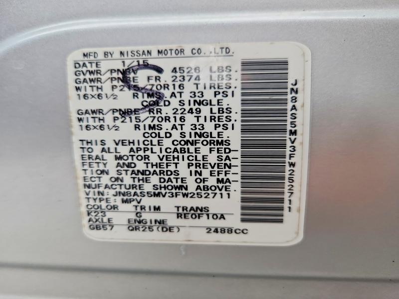 Aukcja sprzedaży 2015 Nissan Rogue Select, vin: JN8AS5MV3FW252711, numer aukcji: 58770556