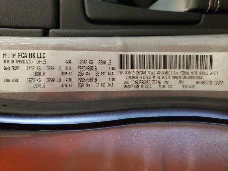 2015 Jeep Grand Cherokee მანქანა იყიდება აუქციონზე, vin: 1C4RJFBG3FC173746, აუქციონის ნომერი: 58910006