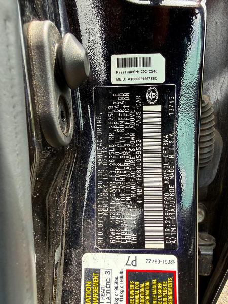 Aukcja sprzedaży 2012 Toyota Camry, vin: 4T1BF1FK6CU059522, numer aukcji: 56283156